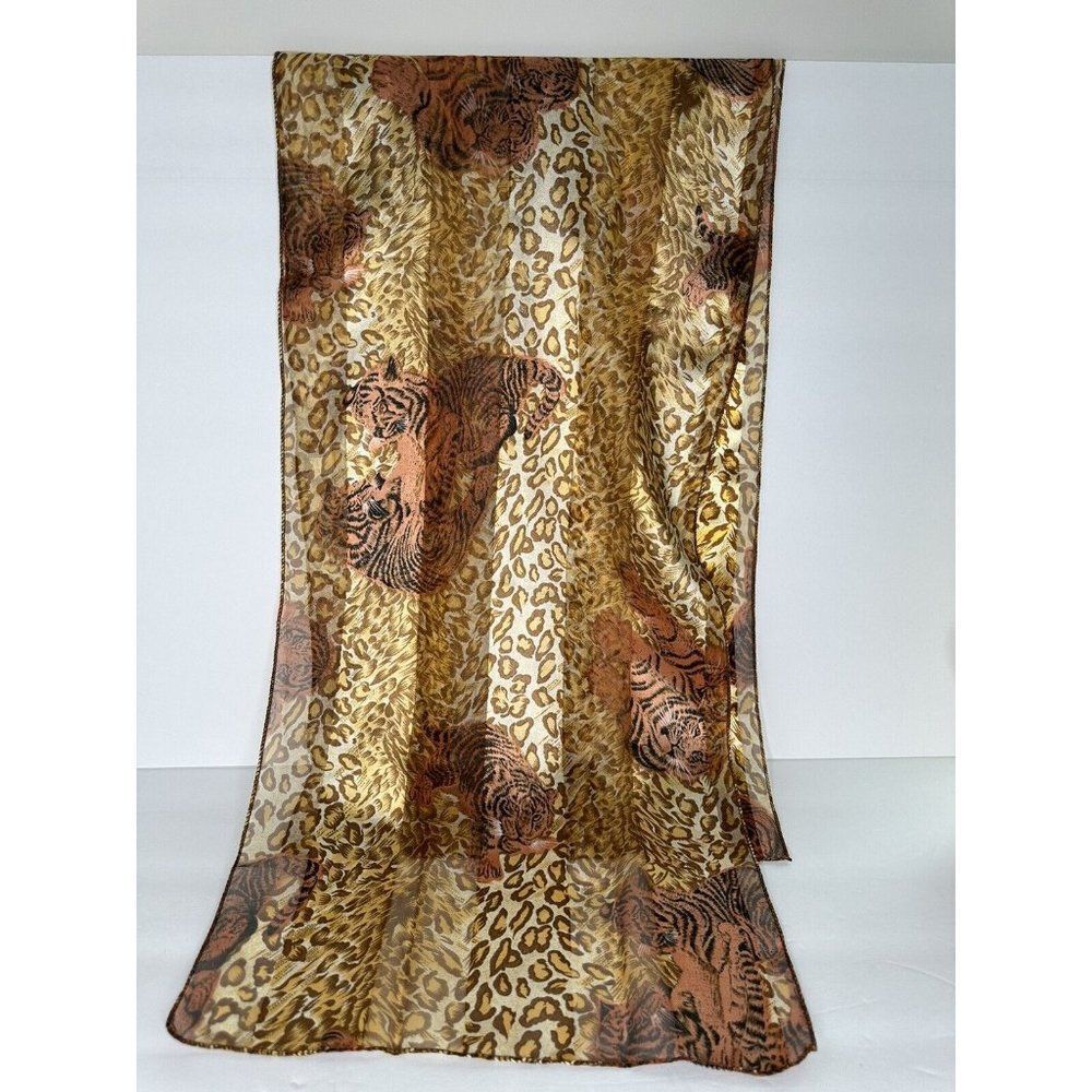 Vintage Cheetah Tiger Leopard Animal Print Silky Scarf Long Rectangle Polyester